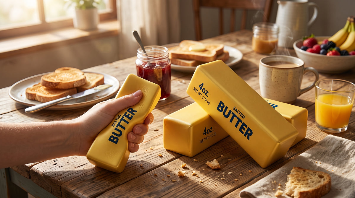 Buttery Soft & Satisfying: 13cm 3-Piece Golden Butter Stick Squeeze Set! 🧈✨